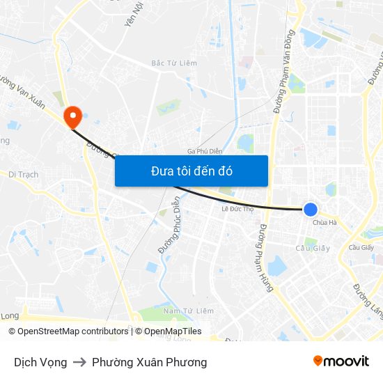 Dịch Vọng to Phường Xuân Phương map