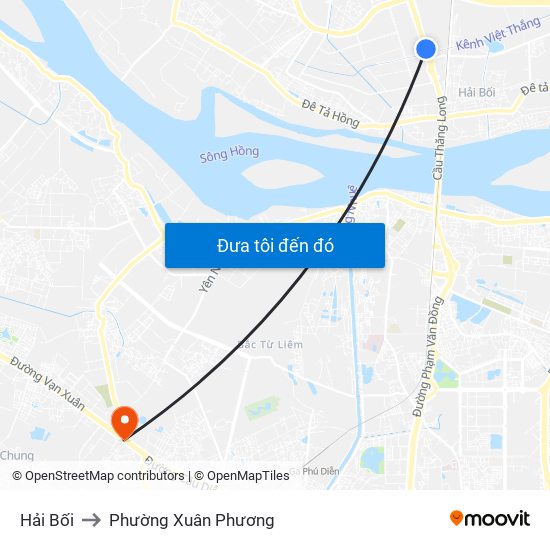 Hải Bối to Phường Xuân Phương map