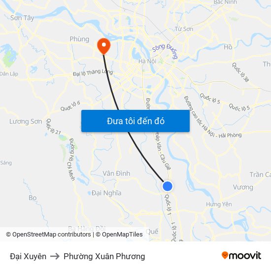 Đại Xuyên to Phường Xuân Phương map