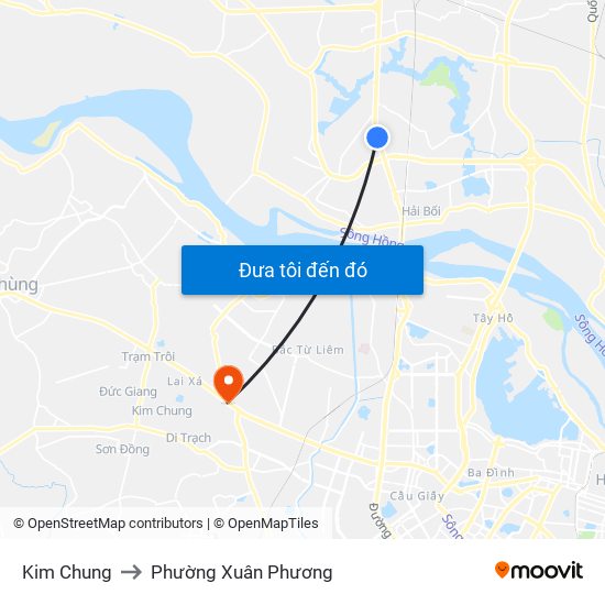 Kim Chung to Phường Xuân Phương map