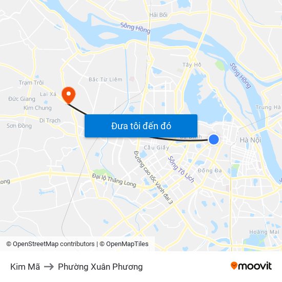 Kim Mã to Phường Xuân Phương map