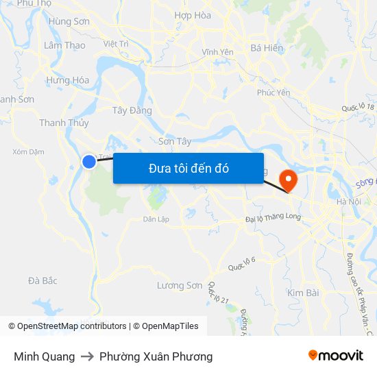 Minh Quang to Phường Xuân Phương map