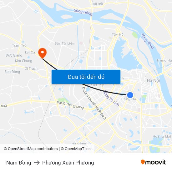 Nam Đồng to Phường Xuân Phương map