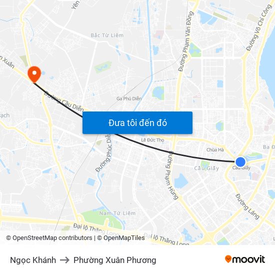 Ngọc Khánh to Phường Xuân Phương map