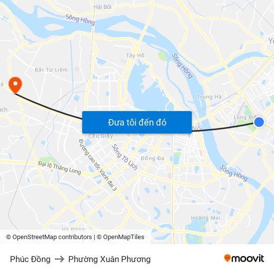 Phúc Đồng to Phường Xuân Phương map