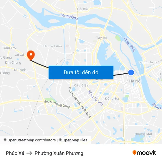 Phúc Xá to Phường Xuân Phương map