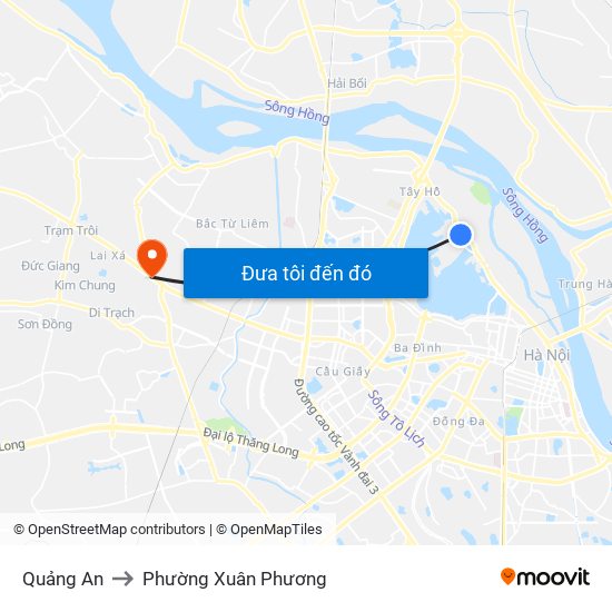Quảng An to Phường Xuân Phương map