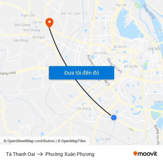 Tả Thanh Oai to Phường Xuân Phương map