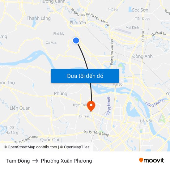 Tam Đồng to Phường Xuân Phương map