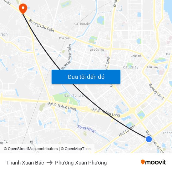 Thanh Xuân Bắc to Phường Xuân Phương map
