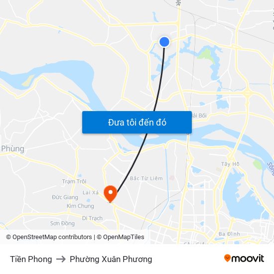 Tiền Phong to Phường Xuân Phương map
