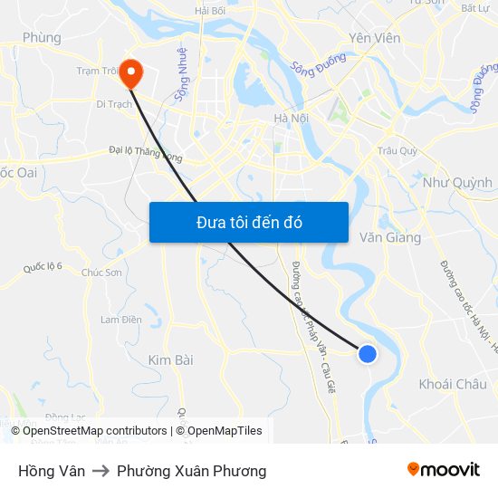 Hồng Vân to Phường Xuân Phương map