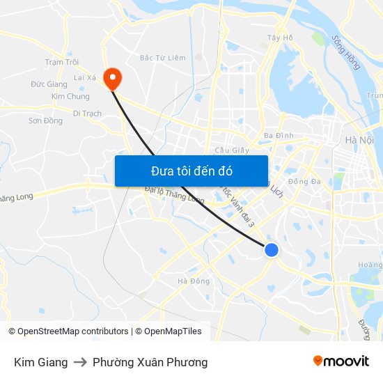 Kim Giang to Phường Xuân Phương map