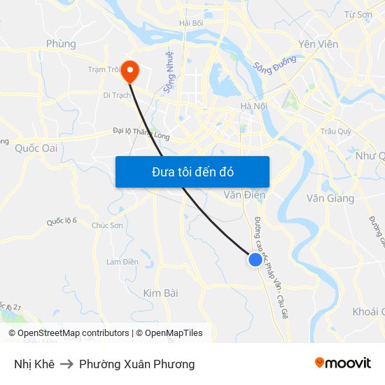 Nhị Khê to Phường Xuân Phương map