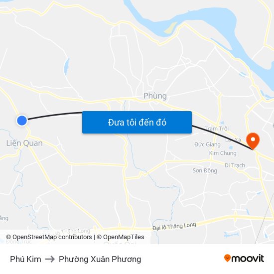 Phú Kim to Phường Xuân Phương map