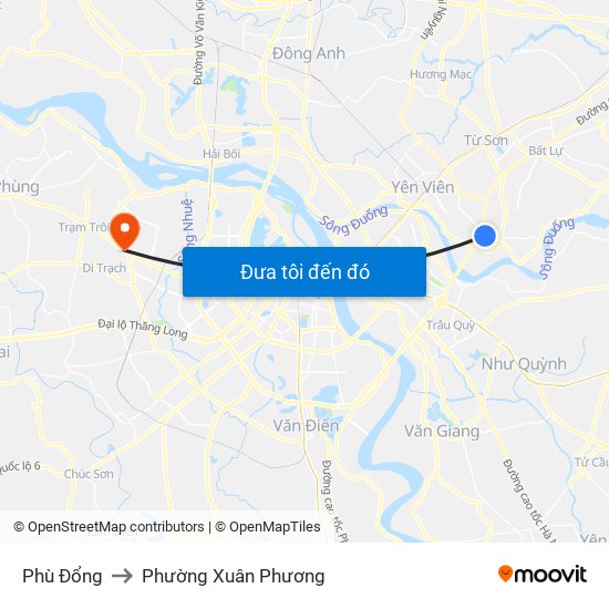 Phù Đổng to Phường Xuân Phương map