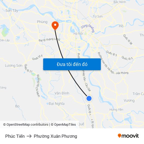 Phúc Tiến to Phường Xuân Phương map