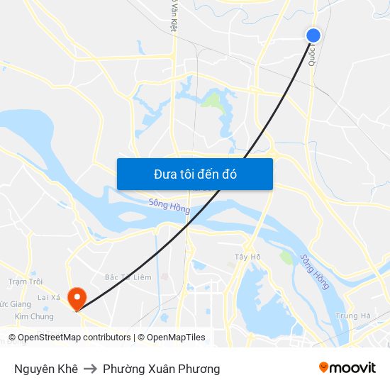 Nguyên Khê to Phường Xuân Phương map