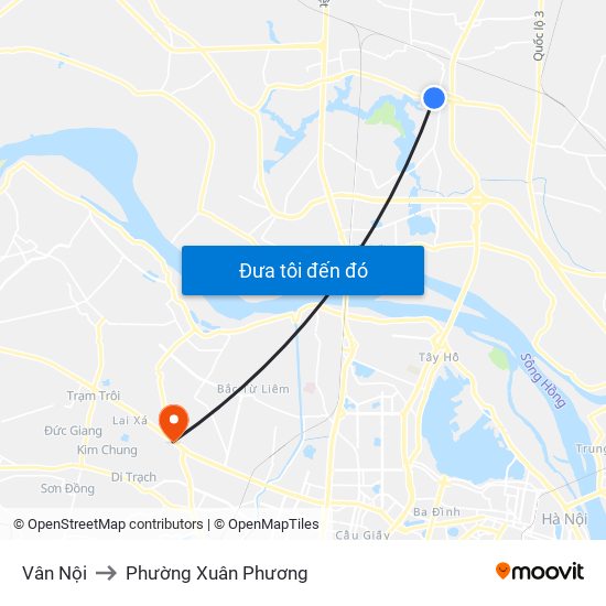Vân Nội to Phường Xuân Phương map