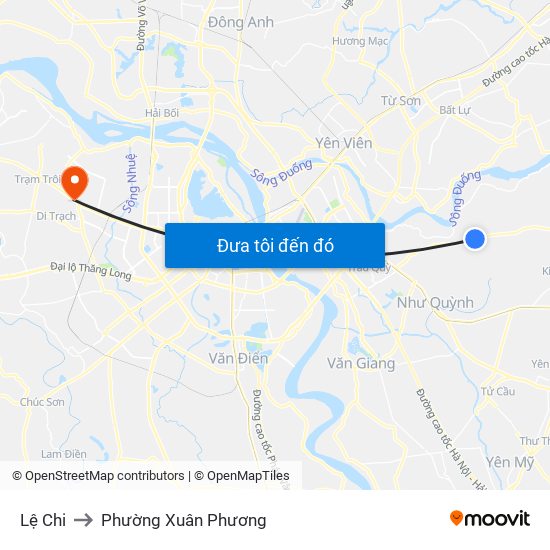 Lệ Chi to Phường Xuân Phương map
