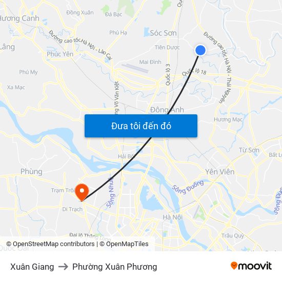 Xuân Giang to Phường Xuân Phương map