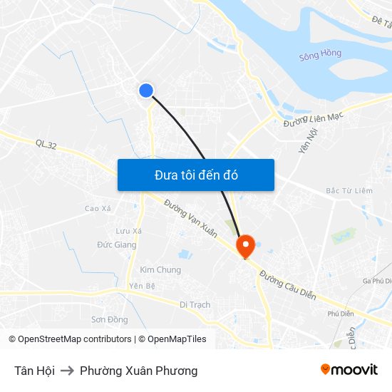 Tân Hội to Phường Xuân Phương map