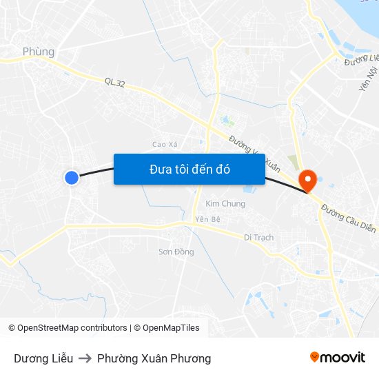 Dương Liễu to Phường Xuân Phương map