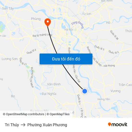 Tri Thủy to Phường Xuân Phương map