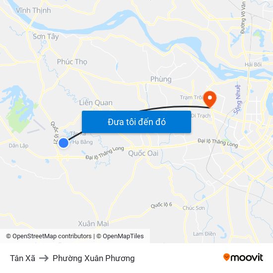 Tân Xã to Phường Xuân Phương map