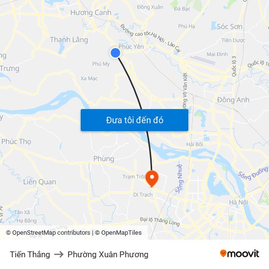 Tiến Thắng to Phường Xuân Phương map