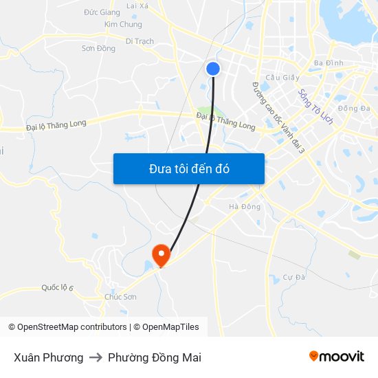 Xuân Phương to Phường Đồng Mai map
