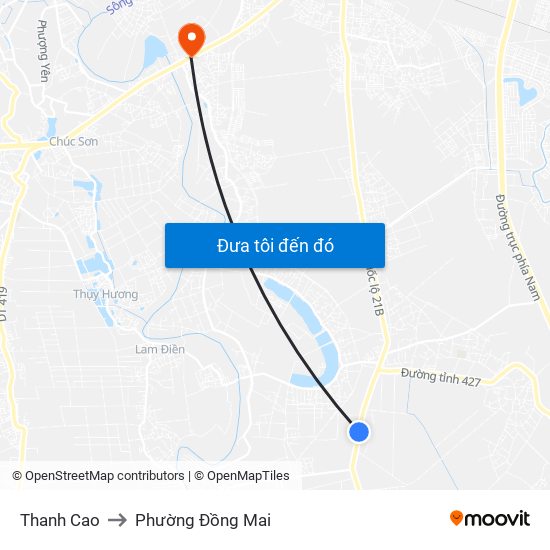 Thanh Cao to Phường Đồng Mai map
