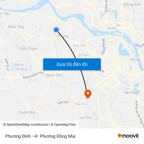 Phương Đình to Phường Đồng Mai map