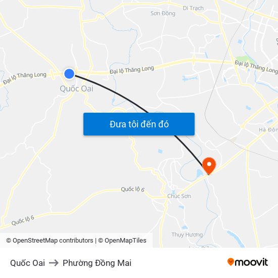 Quốc Oai to Phường Đồng Mai map