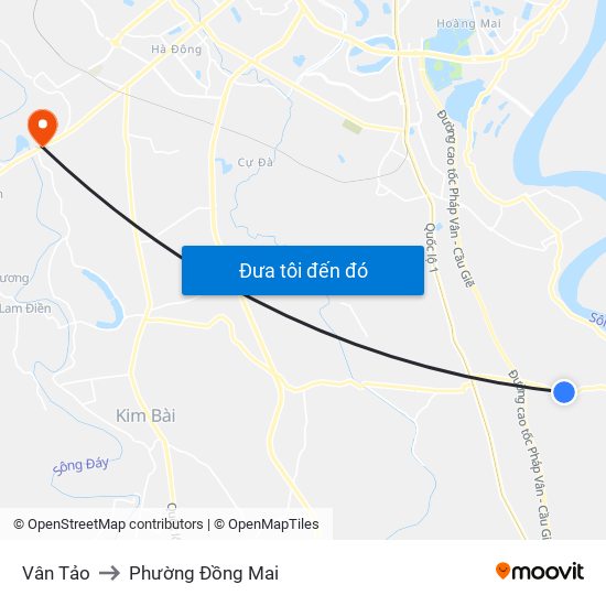 Vân Tảo to Phường Đồng Mai map