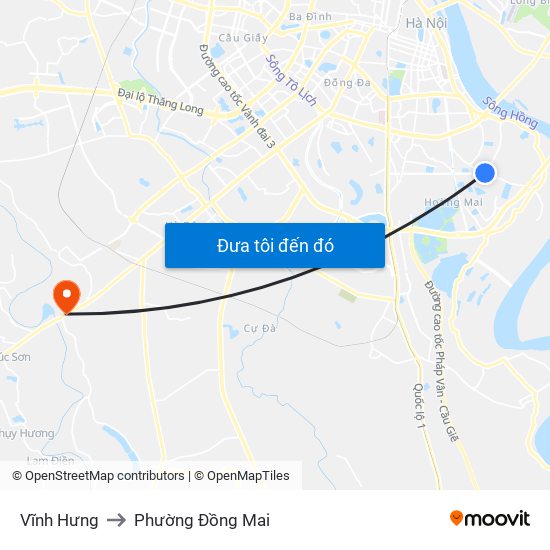 Vĩnh Hưng to Phường Đồng Mai map