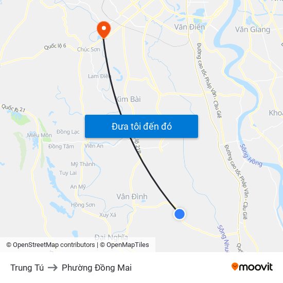 Trung Tú to Phường Đồng Mai map