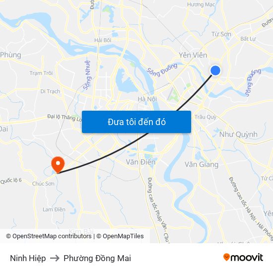 Ninh Hiệp to Phường Đồng Mai map