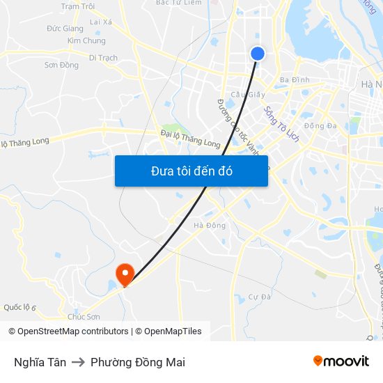 Nghĩa Tân to Phường Đồng Mai map