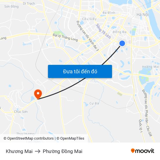 Khương Mai to Phường Đồng Mai map