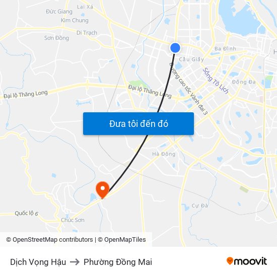 Dịch Vọng Hậu to Phường Đồng Mai map