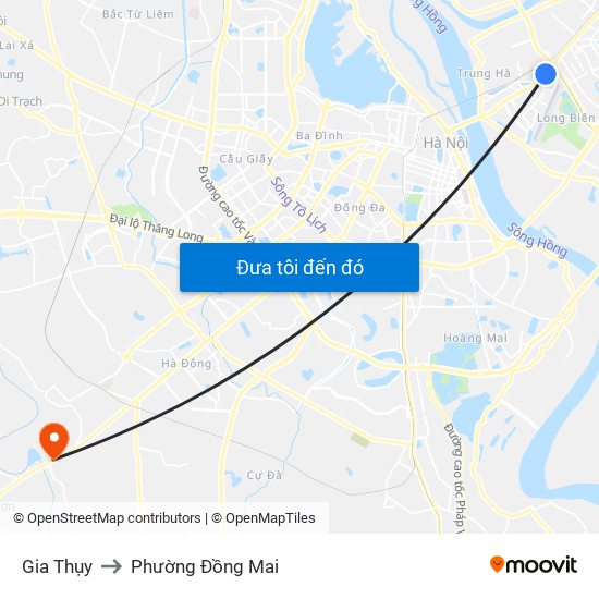 Gia Thụy to Phường Đồng Mai map