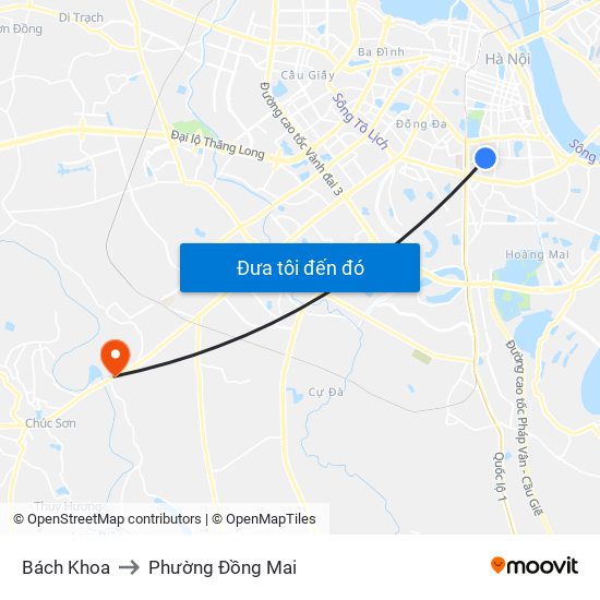 Bách Khoa to Phường Đồng Mai map