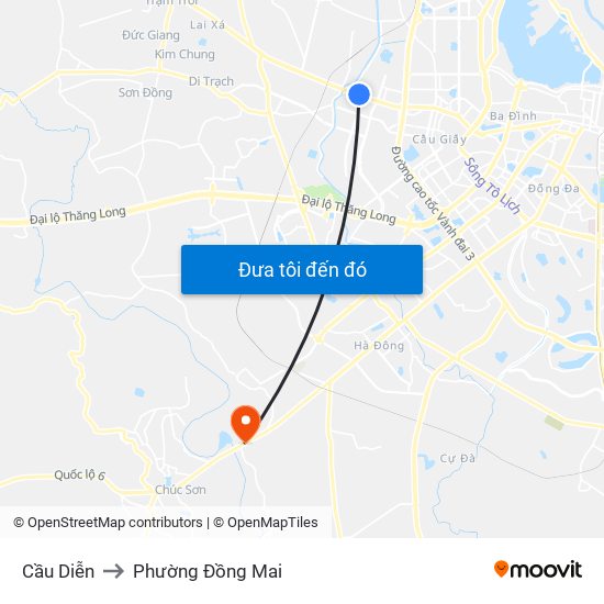 Cầu Diễn to Phường Đồng Mai map