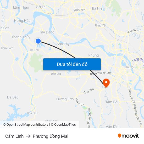 Cẩm Lĩnh to Phường Đồng Mai map