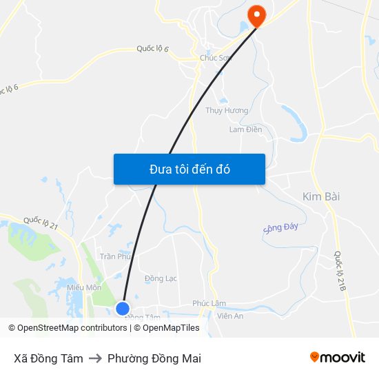 Xã Đồng Tâm to Phường Đồng Mai map