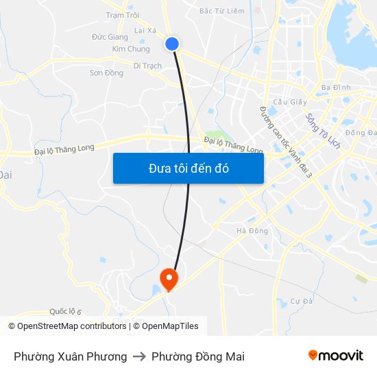 Phường Xuân Phương to Phường Đồng Mai map