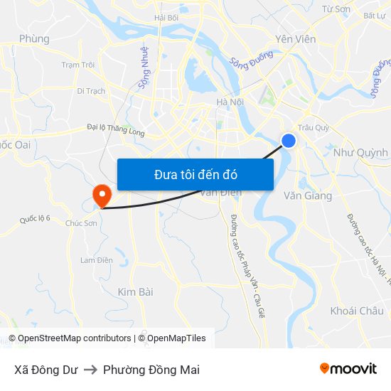 Xã Đông Dư to Phường Đồng Mai map