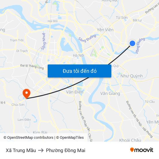 Xã Trung Mầu to Phường Đồng Mai map