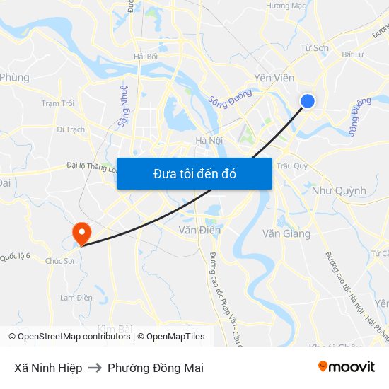Xã Ninh Hiệp to Phường Đồng Mai map